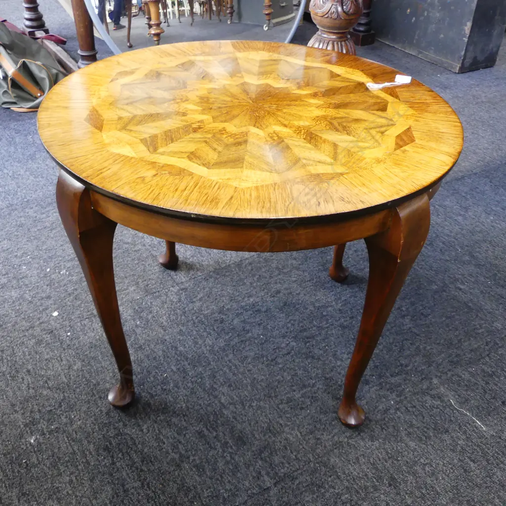 VINTAGE EXOTIC WOODS STARBURST INLAID SIDE TABLE Dia.610mm. H.480mm. Image 1++