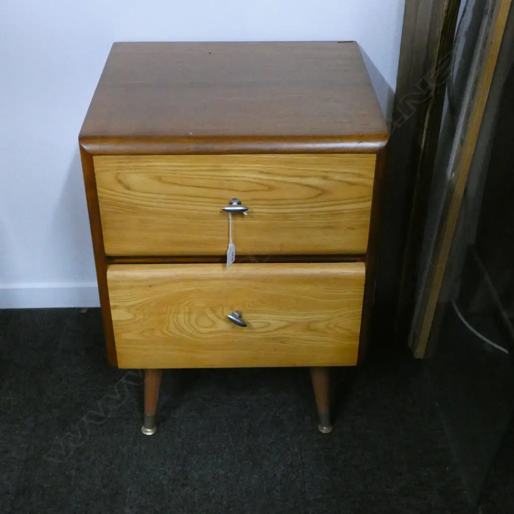 RETRO SOLID WOOD TWO DRAWER BEDSIDE CABINET 450x420x615mm HOLES FILLED TO SIDE Image 1++