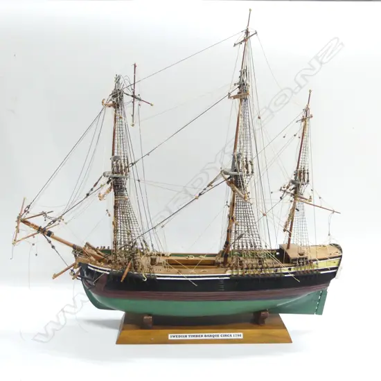 SCRATCH-BUILT MODEL OF A SWEDISH TIMBER BARQUE C.1790.  H.550 L.570mm