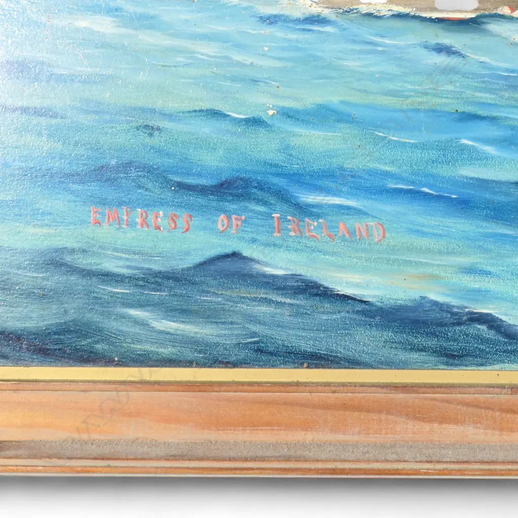 OIL ON BOARD EMPRESS OF IRELAND SIGNED W CASKELL H480 W740MM Image 1++