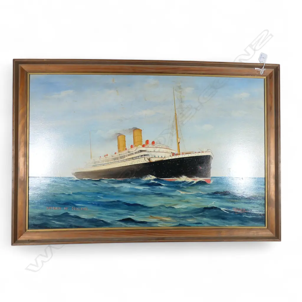 OIL ON BOARD EMPRESS OF IRELAND SIGNED W CASKELL H480 W740MM Image 1++