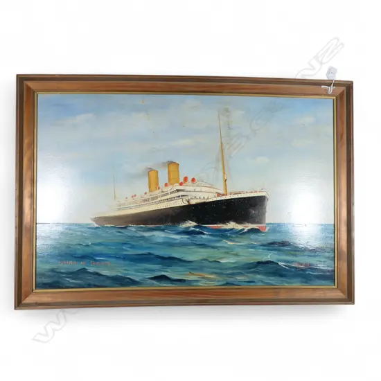 OIL ON BOARD EMPRESS OF IRELAND SIGNED W CASKELL H480 W740MM