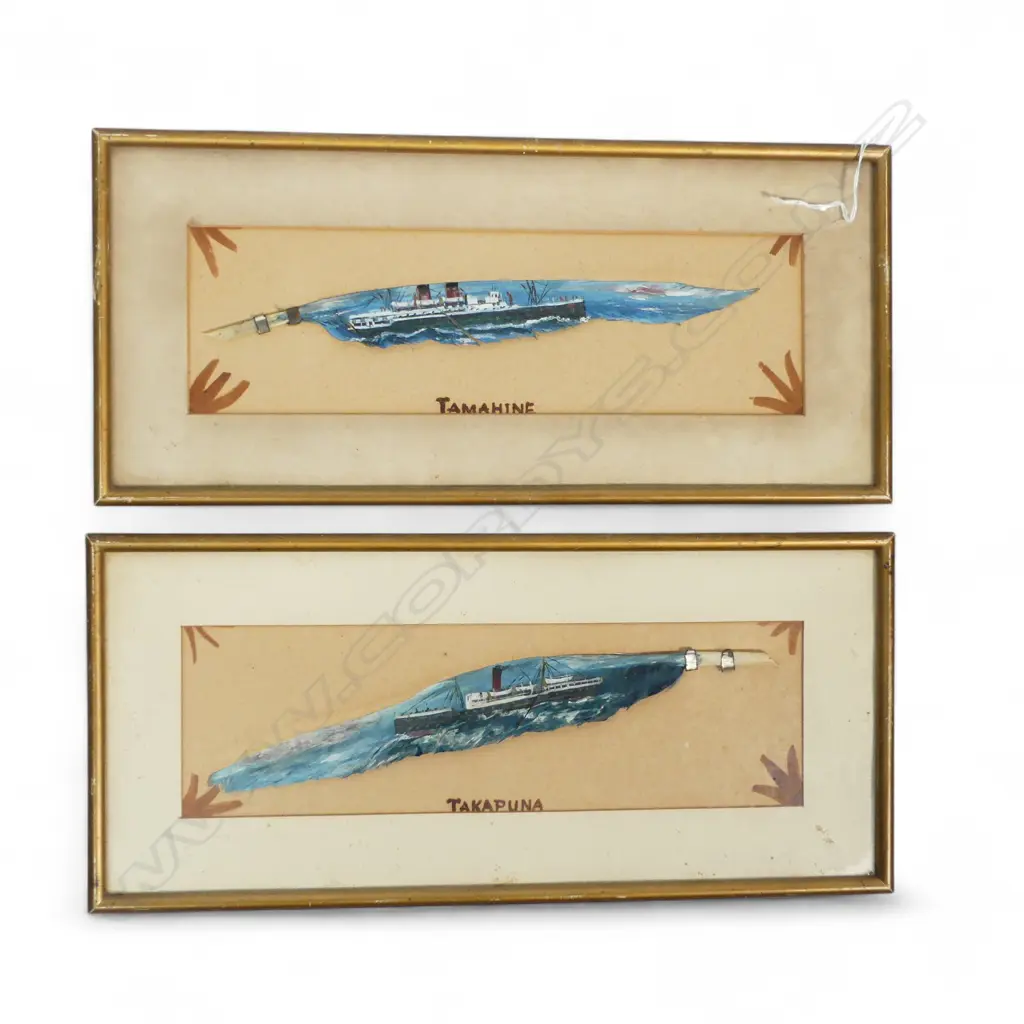 PR OF FOLK ART PAINTINGS ON FEATHERS THE TAKAPUNA & TAMAHINE H100 L300MM Image 1++