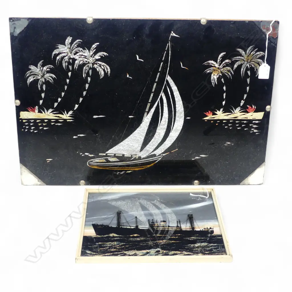 2 MIRRORED BOAR PICS YACHT H400 W600MM & CARGO SHIP H220 W300MM Image 1++