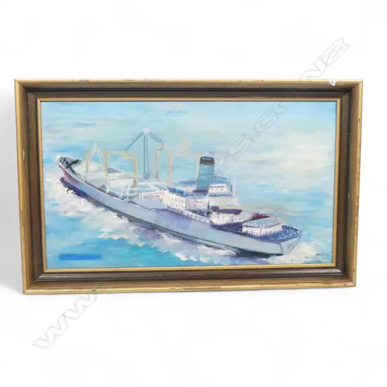 OIL ON BOARD CARGO SHIP AT SEA SIGNED E ARKLESS H290 W490MM