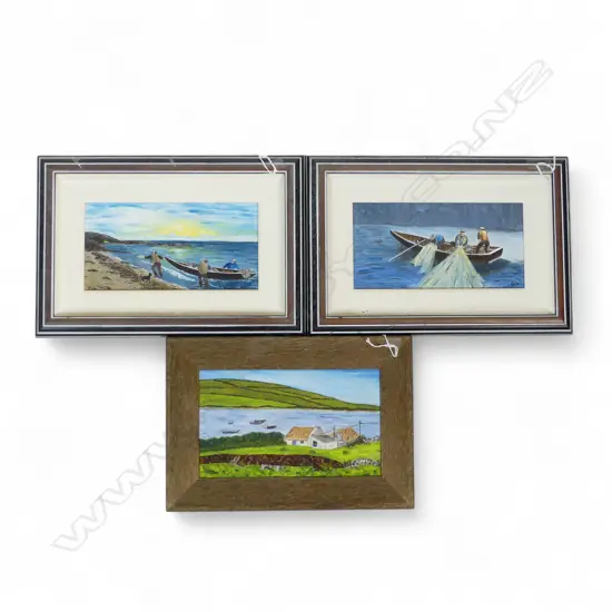PR OF SMALL OILS FISHERMEN H120 W220MM & OIL IRISH COTTAGE H140 W230MM