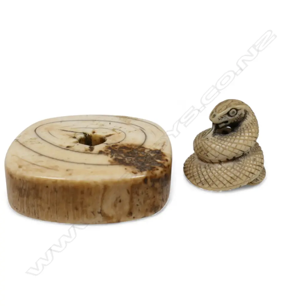 JAPANESE OLD IVORY TOGGLE & IVORY NETSUKE SNAKE H25MM Image 1++