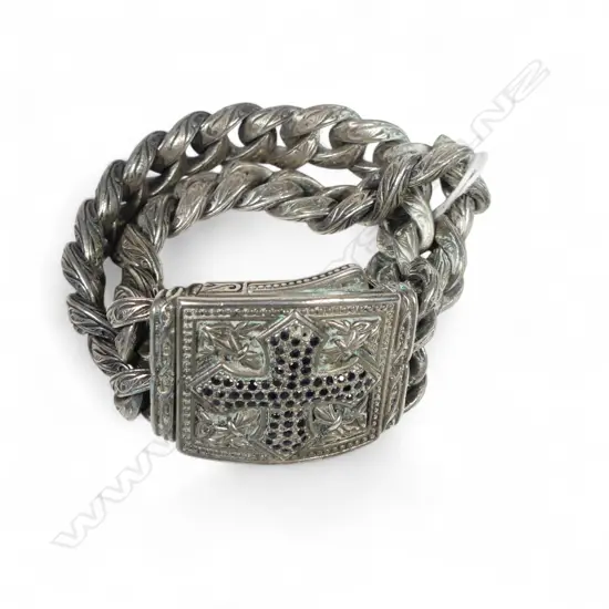 HEAVY S/SILVER SK KNIGHTS TEMPLA BRACLET 278GMS