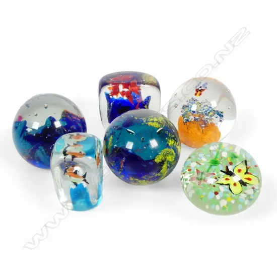 6 GLASS PAPERWIEGHTS