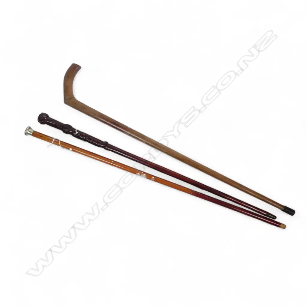 3 WALKINGSTICKS 1 CARVED WITH MERMAID AF Image 1++