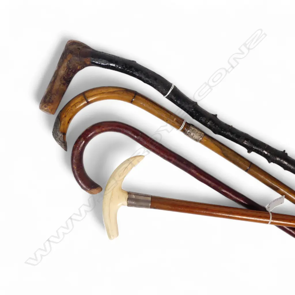 4 VINTAGE WALKINGSTICKS 1 WITH MARINE IVORY HANDLE STICK AF Image 1++