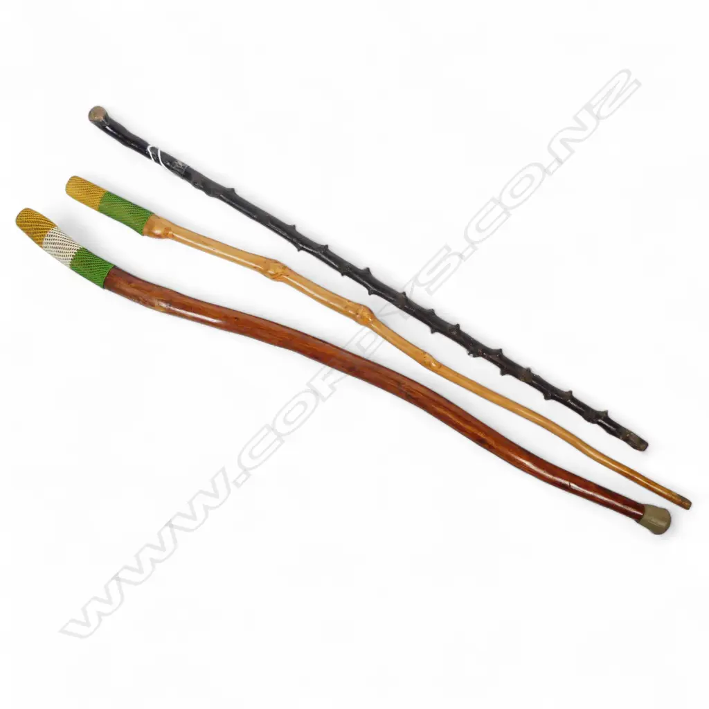 3 WALKINGSTICKS 2 ROPE BOUND HANDLES & ONE SHILLELAGH Image 1++