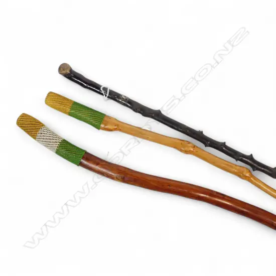 3 WALKINGSTICKS 2 ROPE BOUND HANDLES & ONE SHILLELAGH
