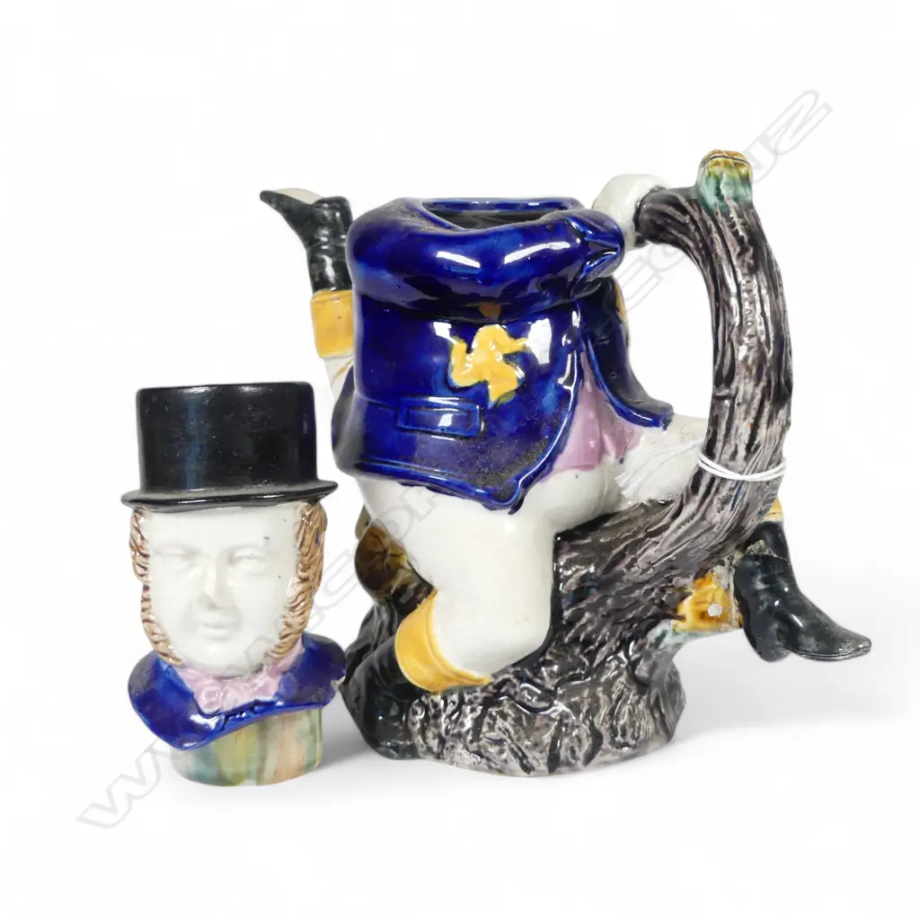 VICT MAJOLICA ISLE of MAN, THREE LEGGED MAN TEAPOT REPAIR TO LEG H220MM Image 1++