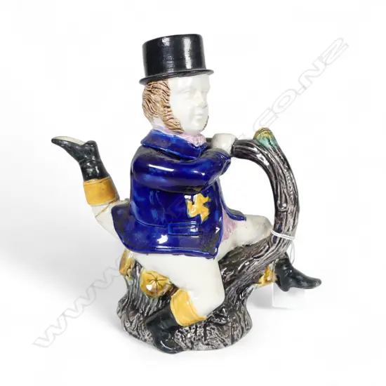 VICT MAJOLICA ISLE of MAN, THREE LEGGED MAN TEAPOT REPAIR TO LEG H220MM