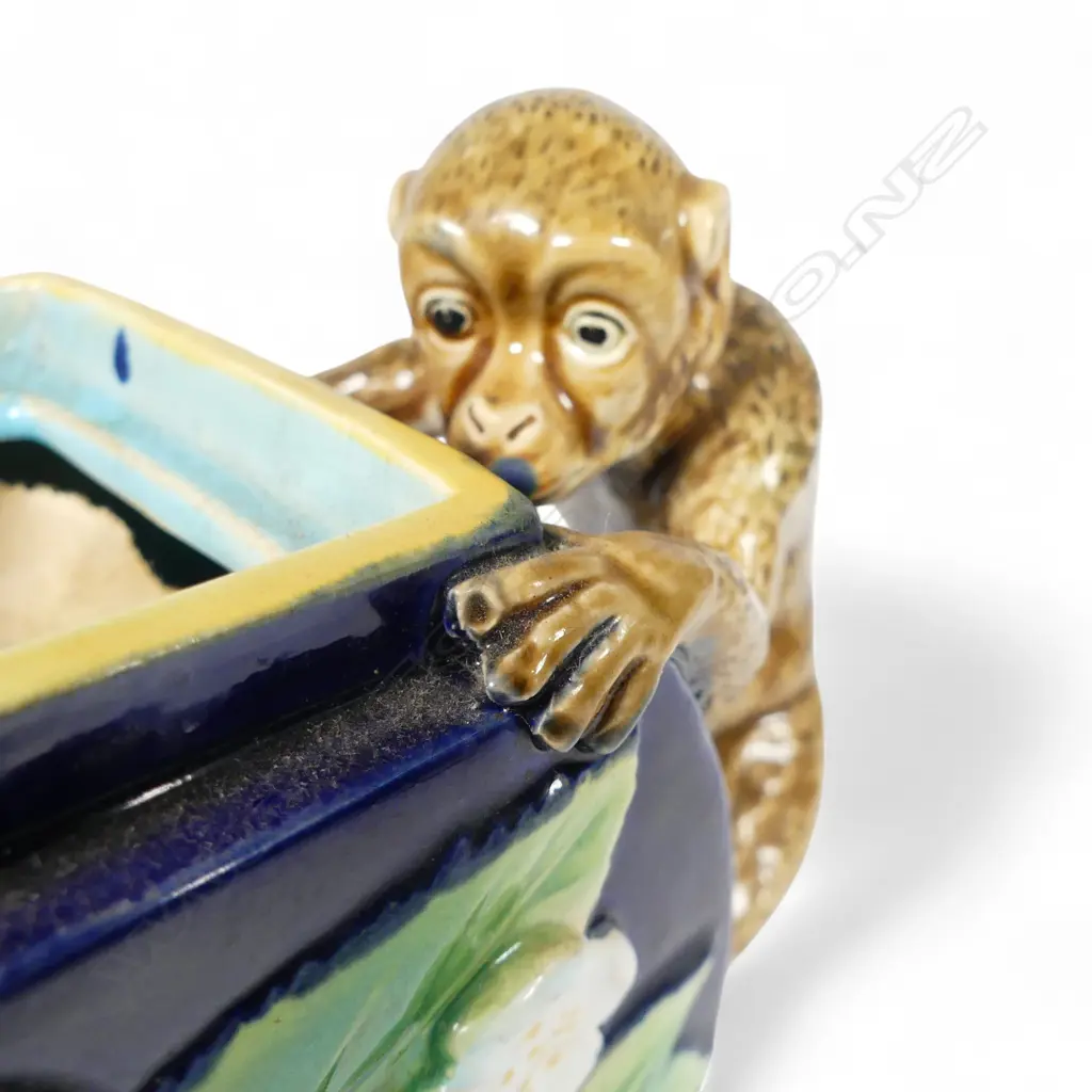 RARE VICTORIA c.1875 GEORGE JONES MAJOLICA MONKEY TEAPOT H.150mm old professional repair & faults. Image 1++