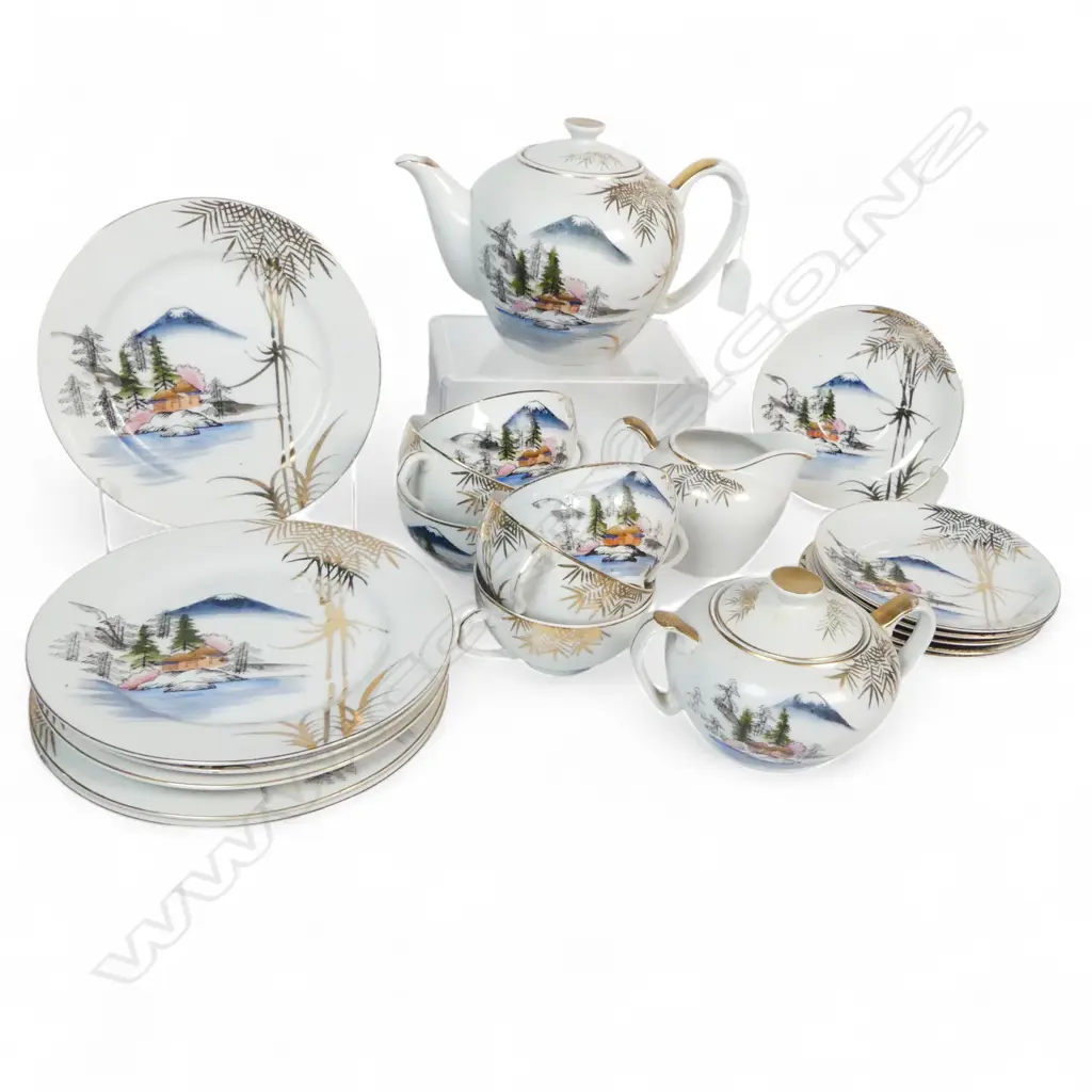 JAPANESE EGG-SHELL CHINA TEASET, TEAPOT, C/SUGAR & 6 CSPs Image 1++
