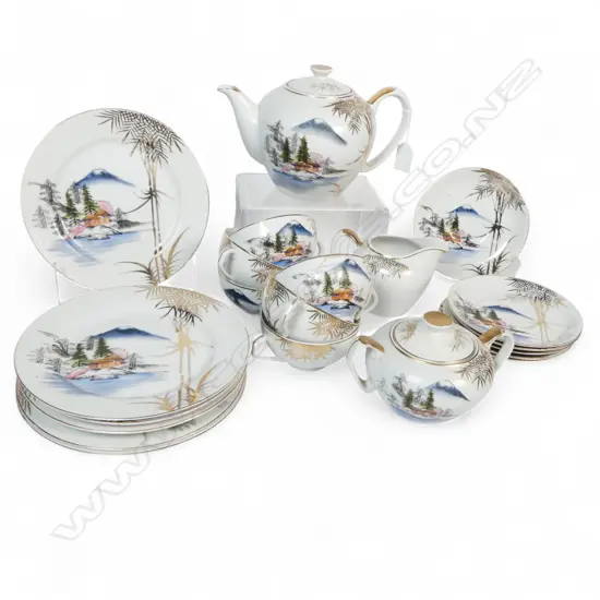 JAPANESE EGG-SHELL CHINA TEASET, TEAPOT, C/SUGAR & 6 CSPs