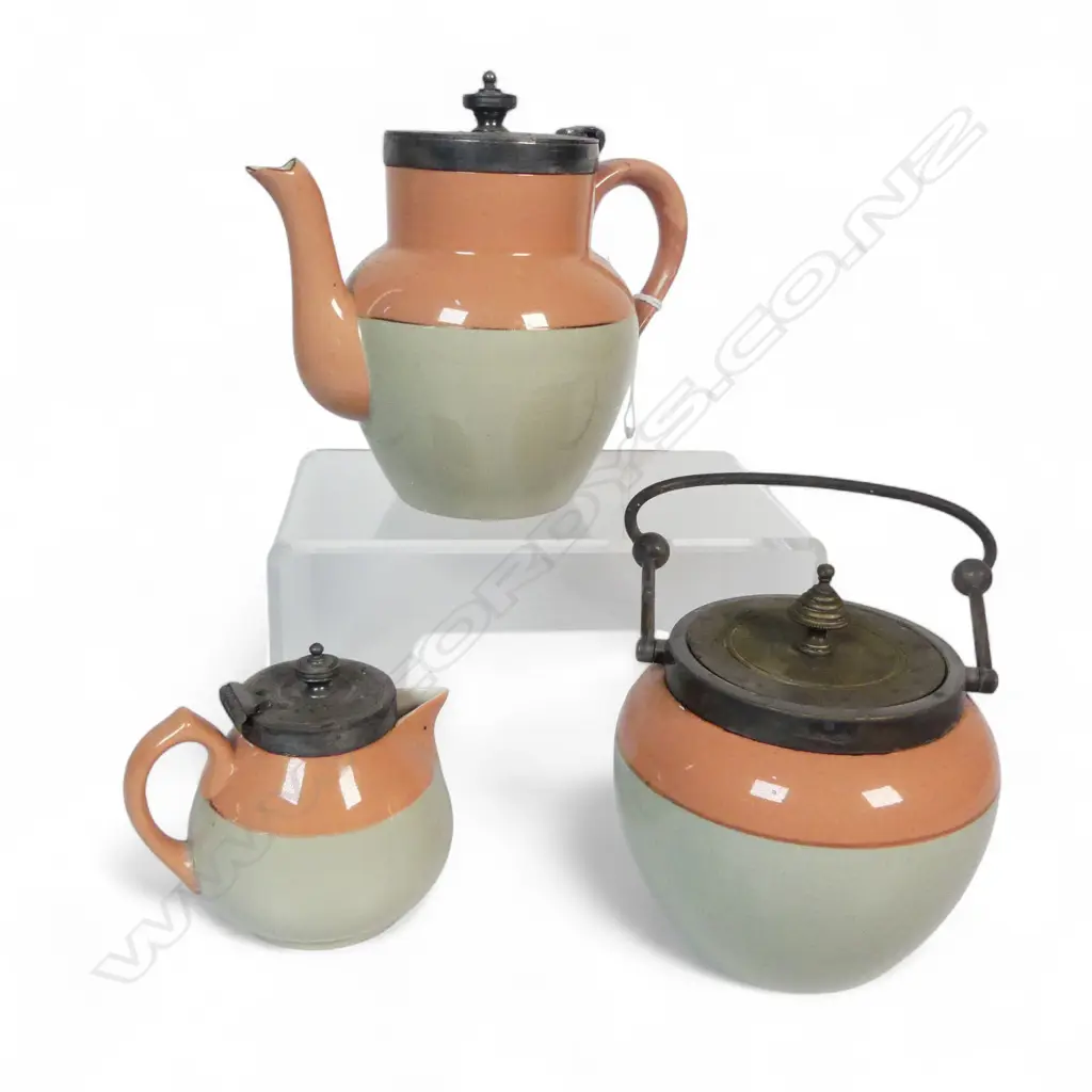 MACINTYRE CHINA TEAPOT H130MM CREAM JUG & BISCUIT BARREL UNMARKED Image 1++