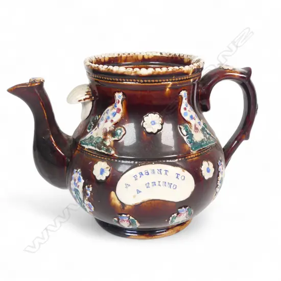 LARGE ANTIQUE ENGLISH STONEWARE TEAPOT NO LID H210MM