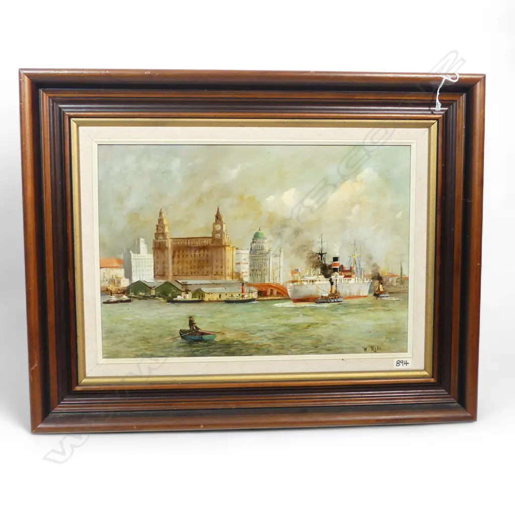 OIL ON BOARD SHIP IN HARBOUR SIGNED W TIGHE H270 W390MM Image 1++