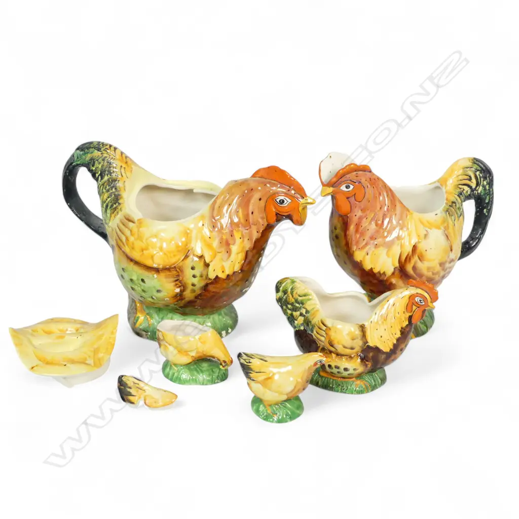 5PC R/WINTON ROOSTER CHINA TEAPOT H160MM JUG VASE & 2 CONDIMENTS Image 1++