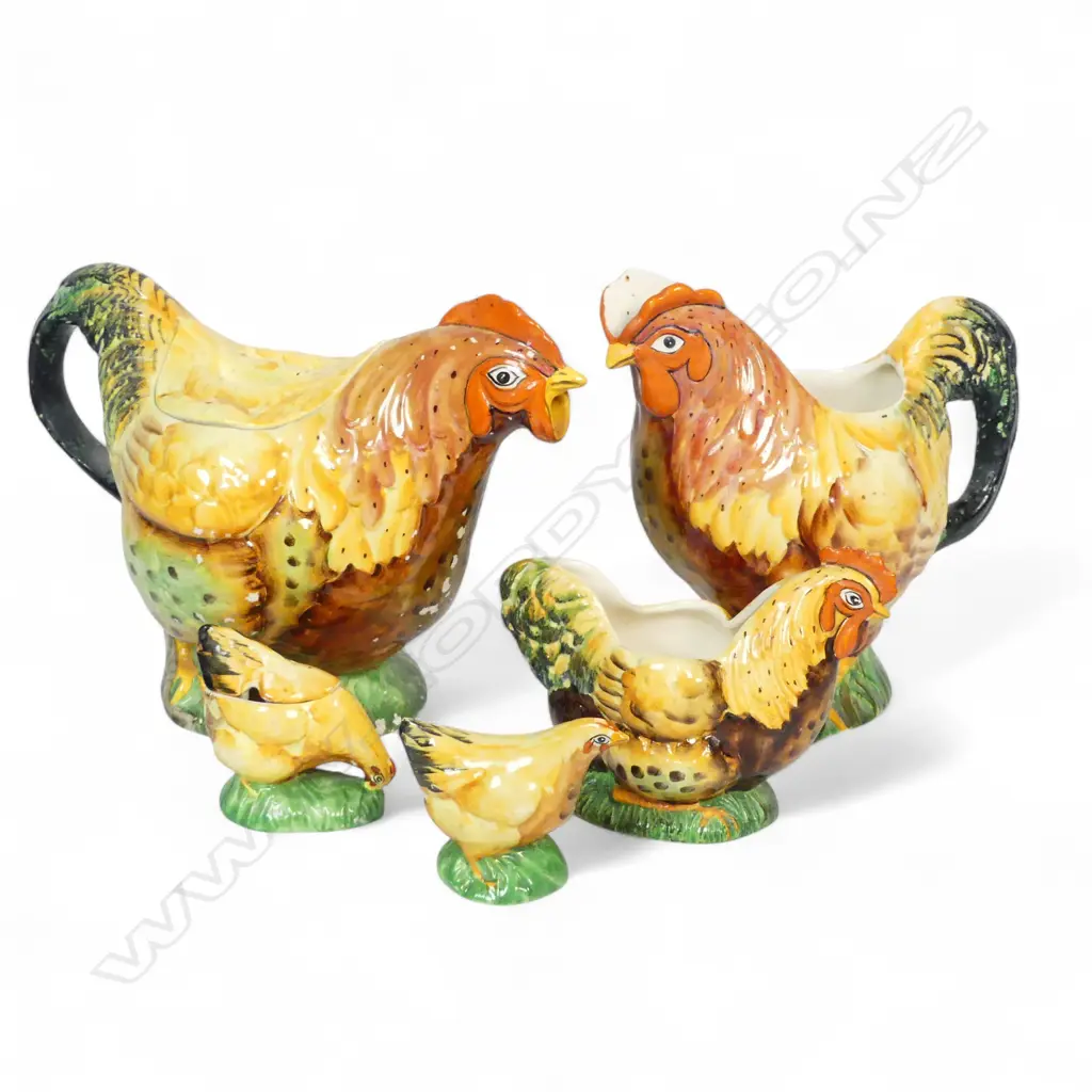 5PC R/WINTON ROOSTER CHINA TEAPOT H160MM JUG VASE & 2 CONDIMENTS Image 1++