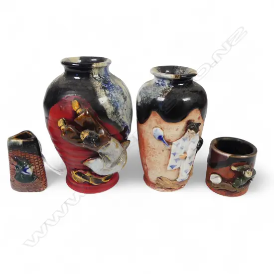 4 SUMIDA GAWA SMALL VASES TALLEST 110MM