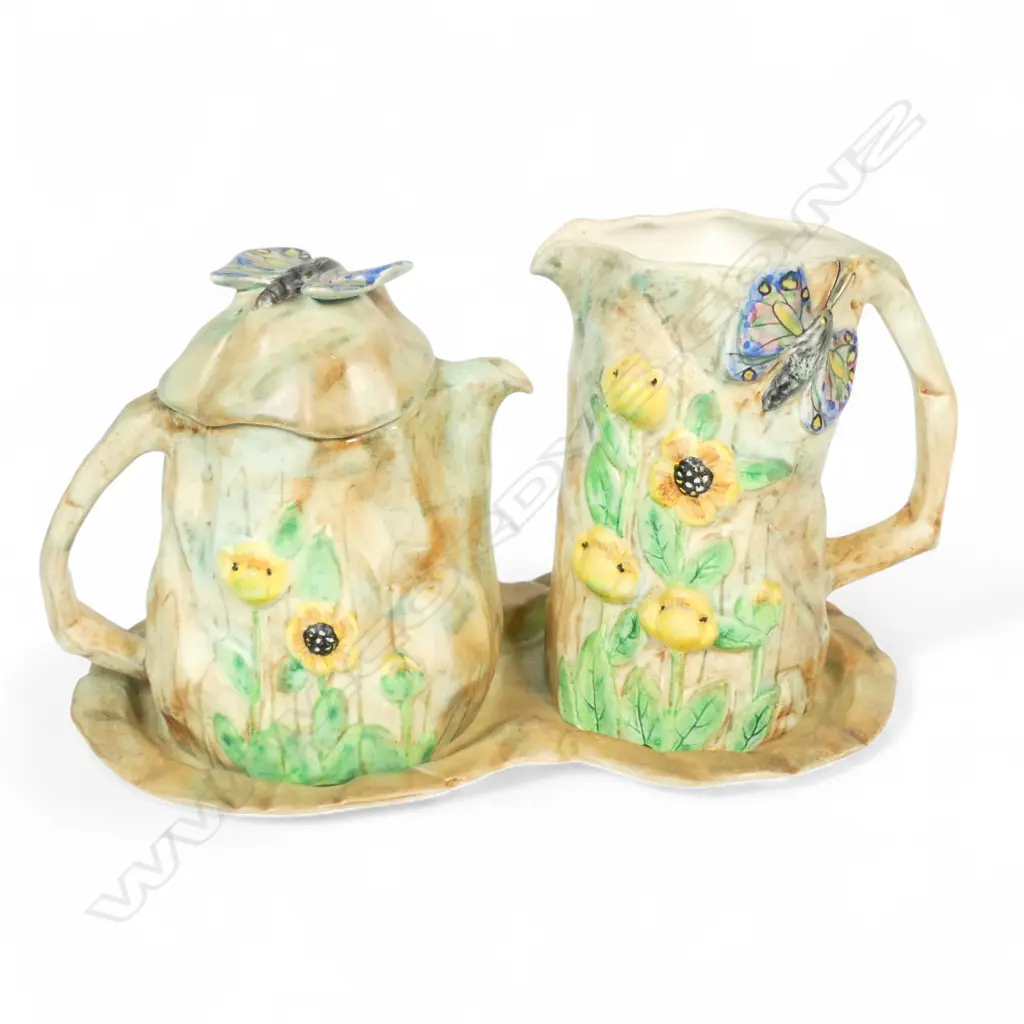 HJ WOOD BUTTERFLY WARE JUG TEAPOT ON DISH H190MM Image 1++