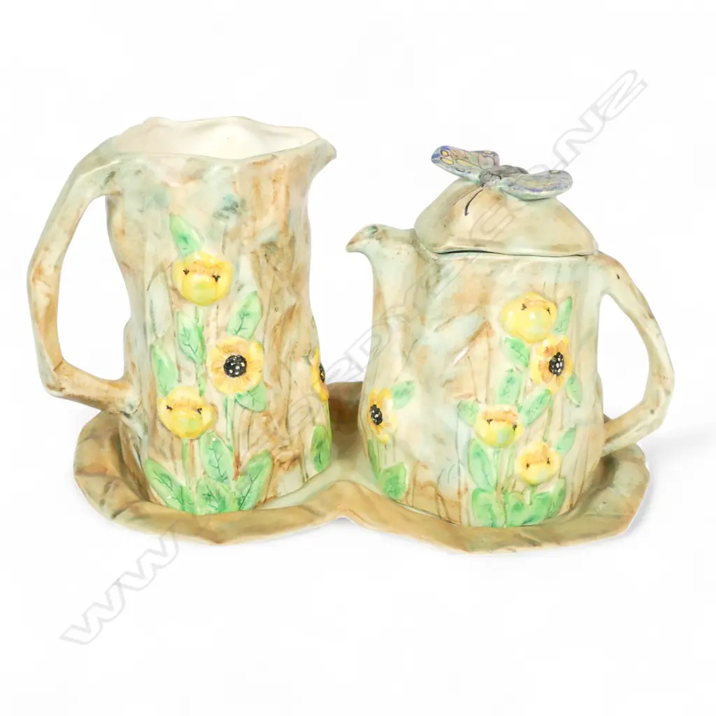 HJ WOOD BUTTERFLY WARE JUG TEAPOT ON DISH H190MM Image 1++