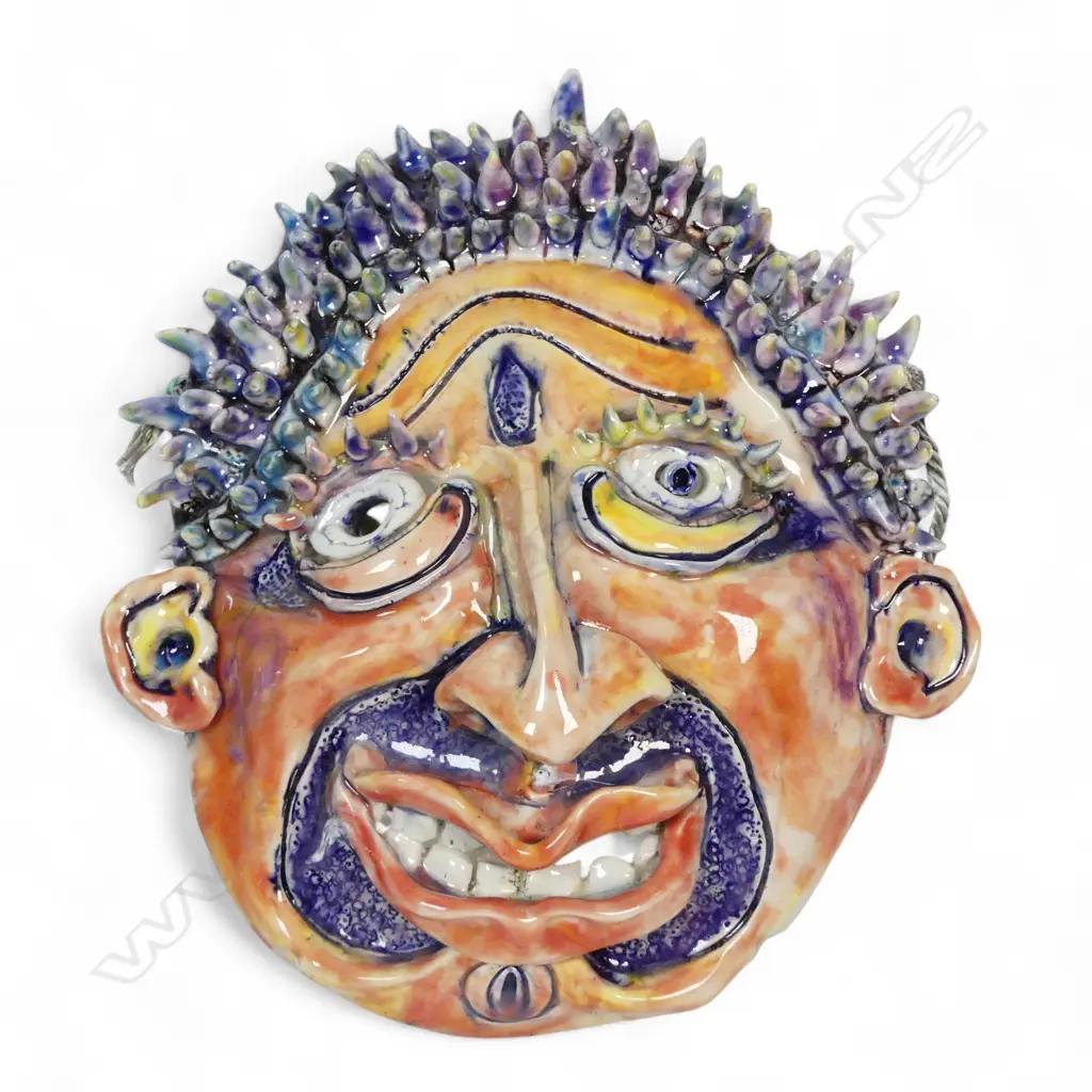 NZ STUDIO POTTERY FACE MASK SIGNED HELEN ADAMS L300MM Image 1++