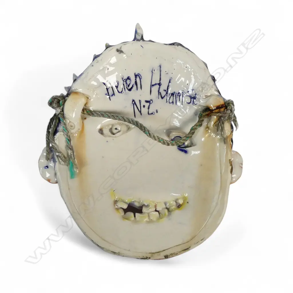 NZ STUDIO POTTERY FACE MASK SIGNED HELEN ADAMS L300MM Image 1++