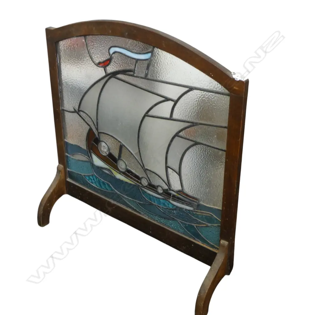 ARTS & CRAFTS LEADLIGHT SAILING SHIP FIRESCREEN H760 L710MM Image 1++