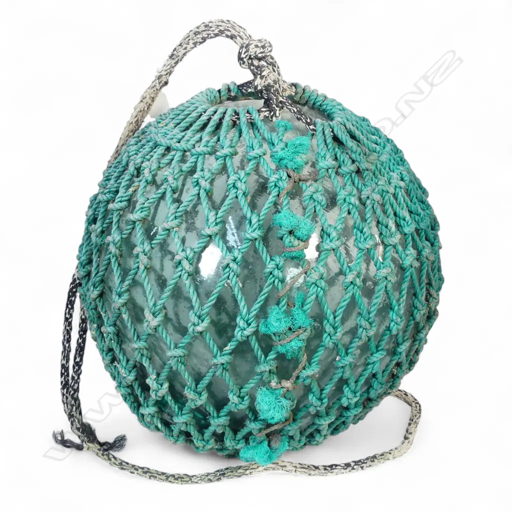 OLD GLASS FISHING FLOAT with netting Image 1++