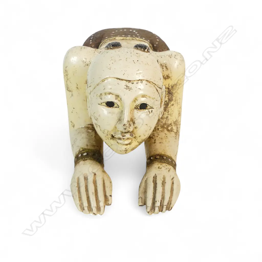 THAI CARVED WOOD PRAYING  MAN PILLOW L350MM Image 1++