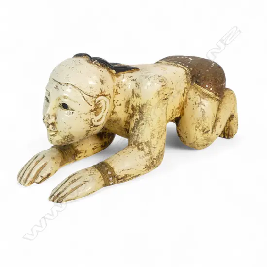 THAI CARVED WOOD PRAYING  MAN PILLOW L350MM