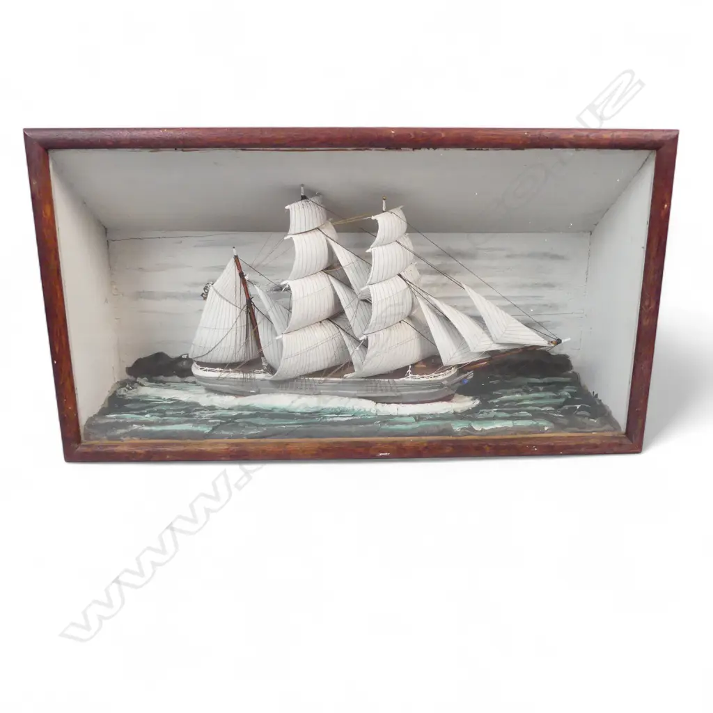 VINTAGE CASED DIARAMA 3 MASTED BRIG L560 H310MM Image 1++