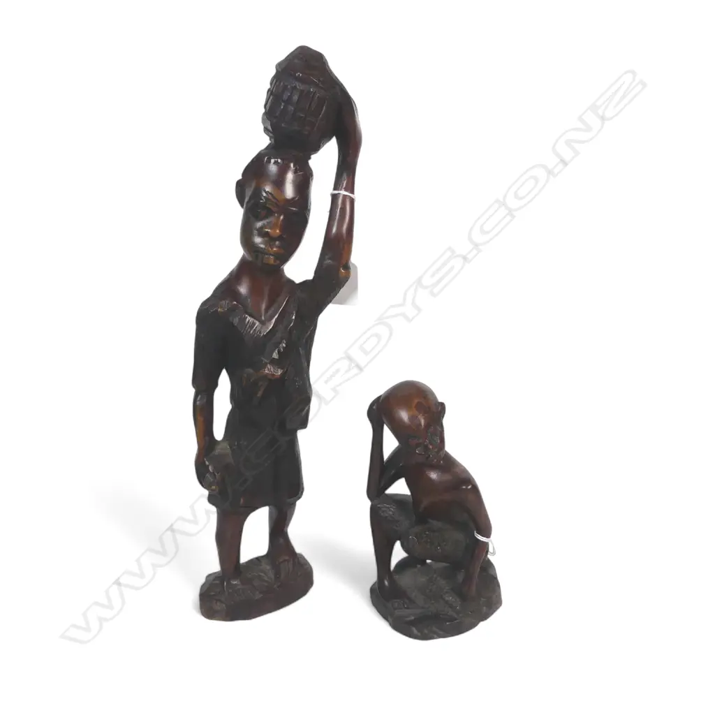 2 AFRICAN HARDWOOD FIGURE CARVINGS H410 & 190MM Image 1++