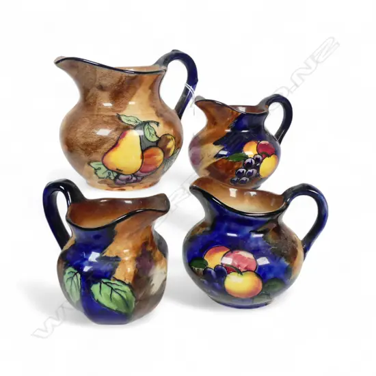 4 TUNSTAL CHINA FRUIT PATTERN JUGS 130MM TALLEST
