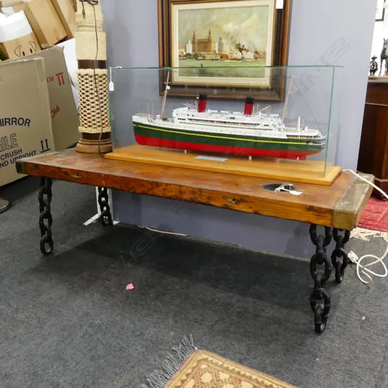 CHAIN LEGGED IRON BOUND PLANK TOPPED COFFEE TABLE H460 L1350MM