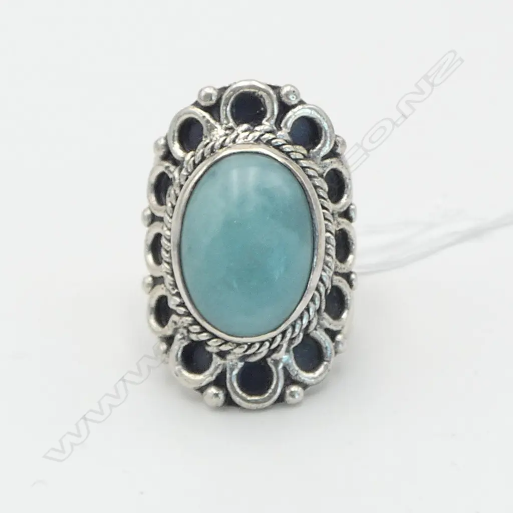 STH AMERICAN SILVER & LARIMAR RING DOMINION REPUBLIC size T Image 1++