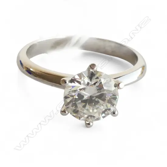 SILVER SET MOISSANITE SOLITAIRE RING, 2ct, GRA CERT, ID no. etched on stone, SIZE S