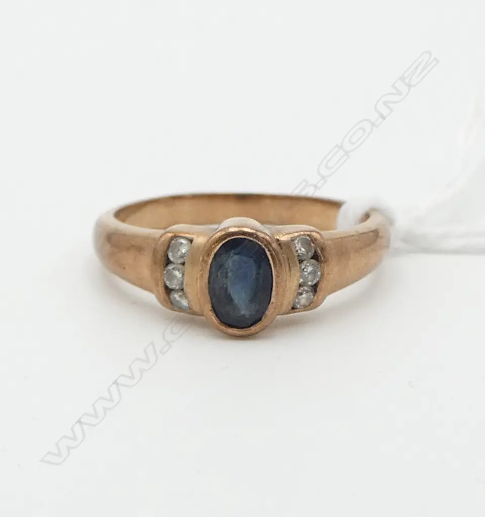 9ct ROSE GOLD SAPPHIRE & DIAMOND RING 3.16gms SIZE N Image 1++