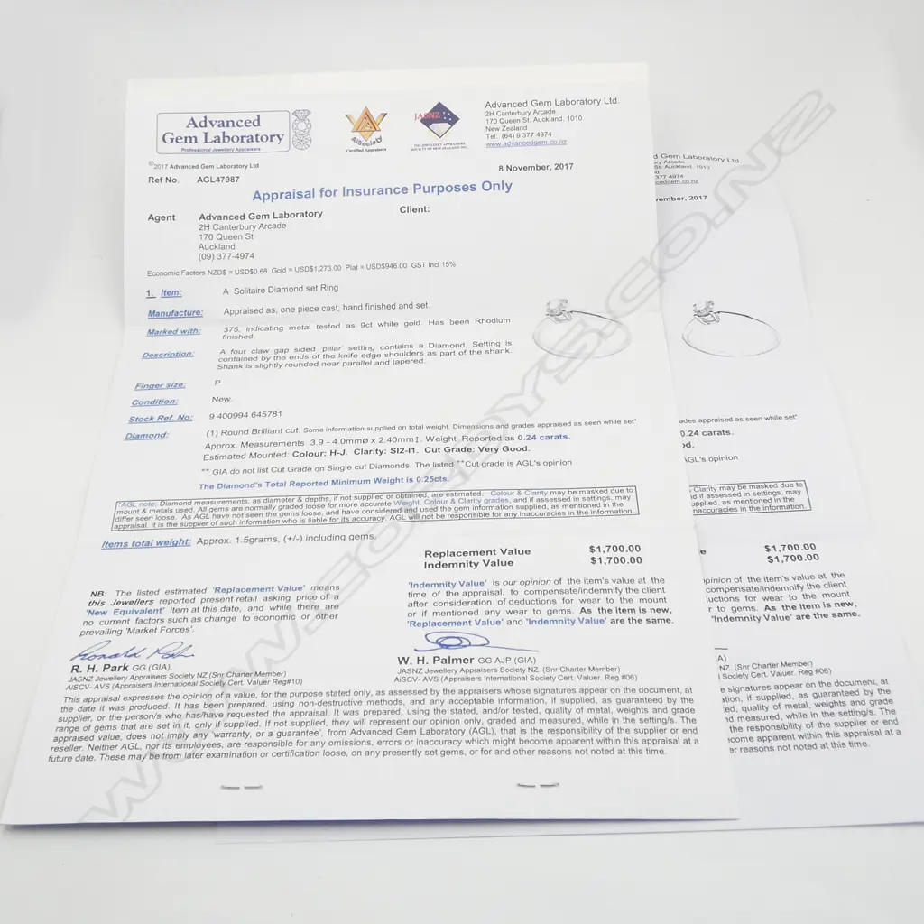 **RTV** 9ct W/GOLD & ROUND BRILLIANT CUT DIAMOND SOLITAIRE RING, 0.24ct colour H-J, size P, 1.55gms Image 1++