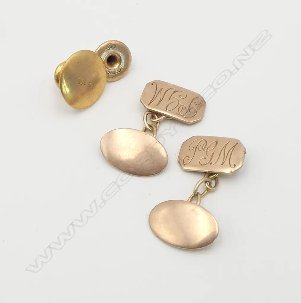 PR 9ct GOLD CUFFLINKS + 2 9ct SHIRT STUDS. 6.9gms Image 1++