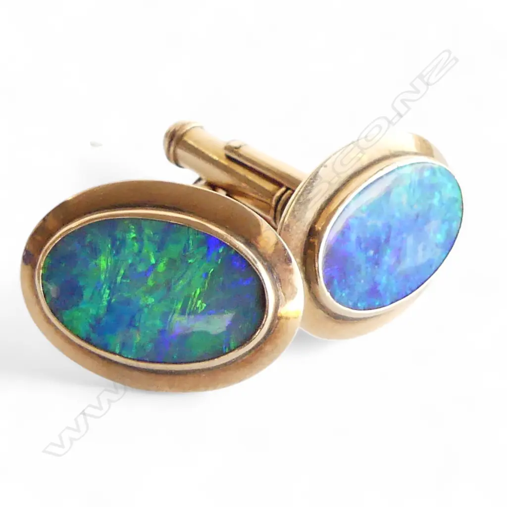 PR OF 14ct Y/G & OPAL DOUBLET CUFF LINKS, TOTAL 9.01 GRAMS, WITH VALUATION Image 1++
