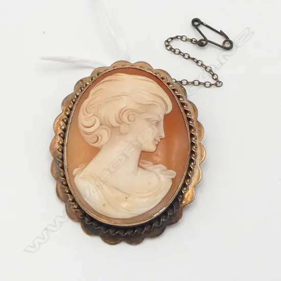 9ct GOLD FRAMED carved shell CAMEO BROOCH 17gms