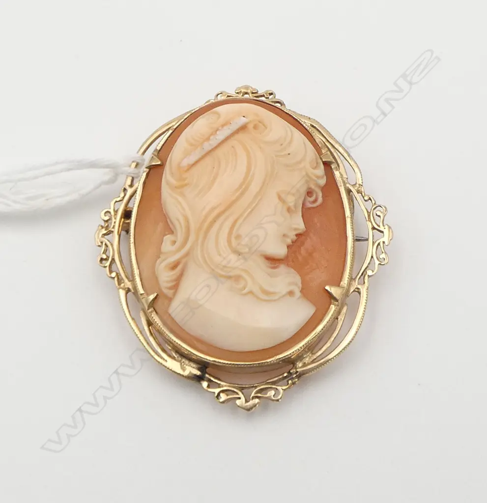 9ct GOLD FRAMED CARVED SHELL CAMEO 10.6gms Image 1++