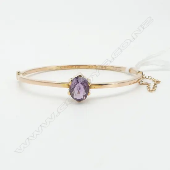 EARLY 20thC 9ct GOLD & AMETHYST HINGED BANGLE 8.68gms MINOR FAULT