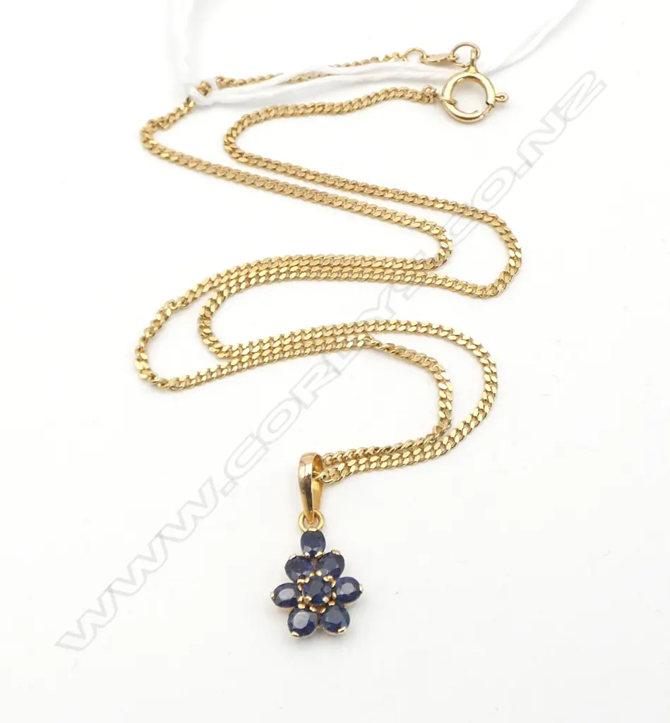 **RTV** 18ct SAPPHIRE PENDANT on 14ct GOLD FILLED CHAIN, P=1.1gm. TW=4.8gm Image 1++